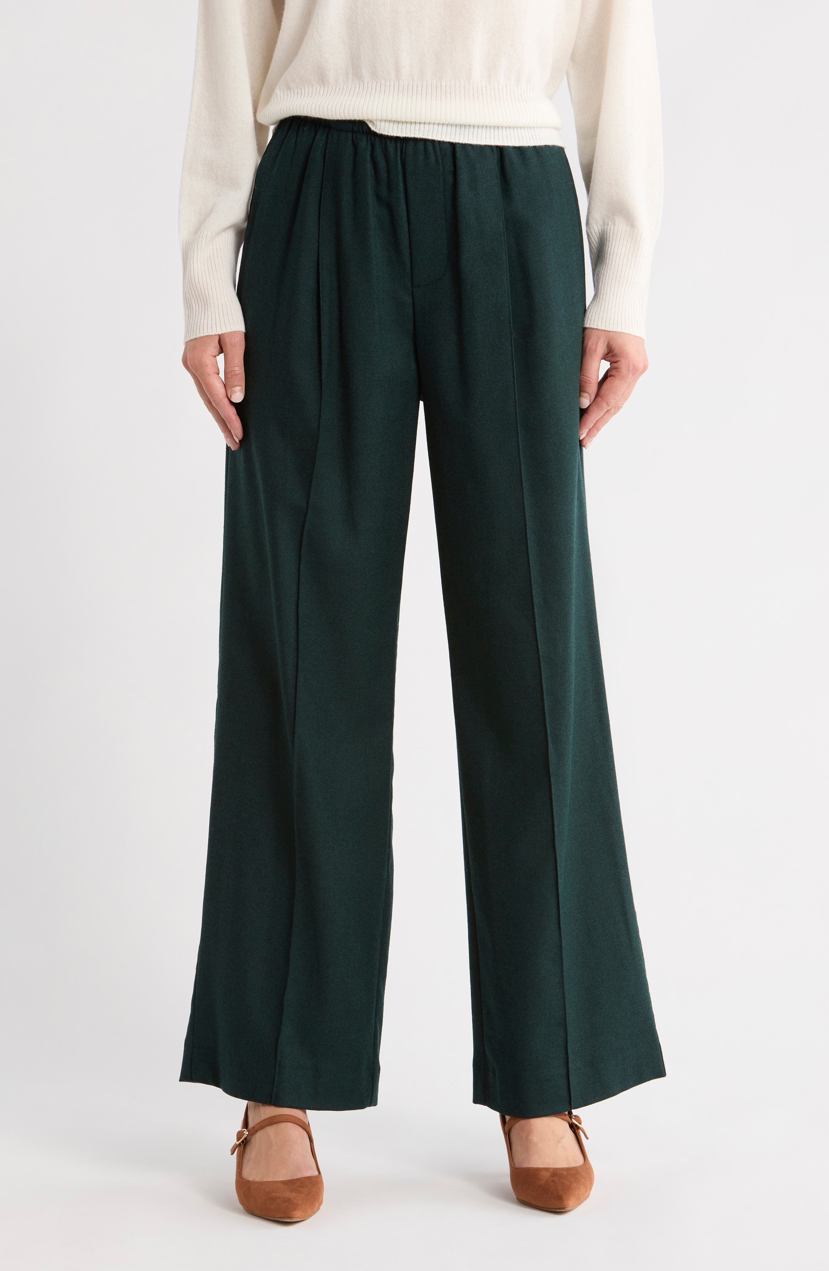 Brushed Flannel Wide Leg Pull-On Pants - image 3