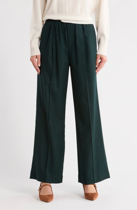 Brushed Flannel Wide Leg Pull-On Pants
