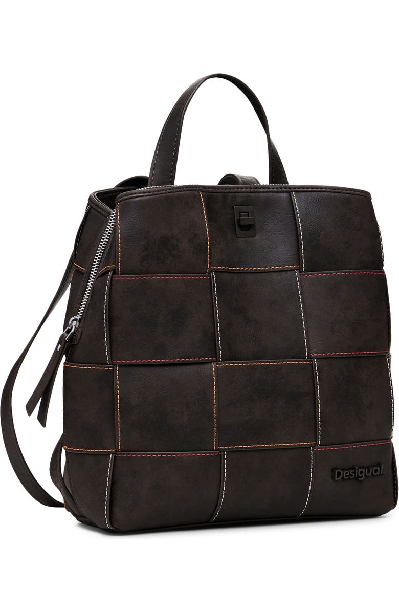 Desigual Mini Woven Faux Leather Backpack, Alternate, color, Dark Brown