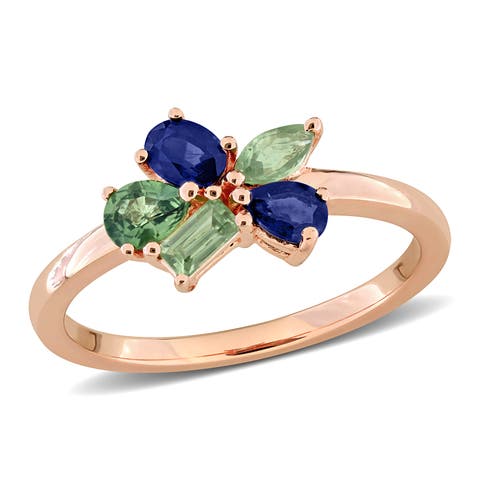 Green & Blue Sapphire Cluster Ring