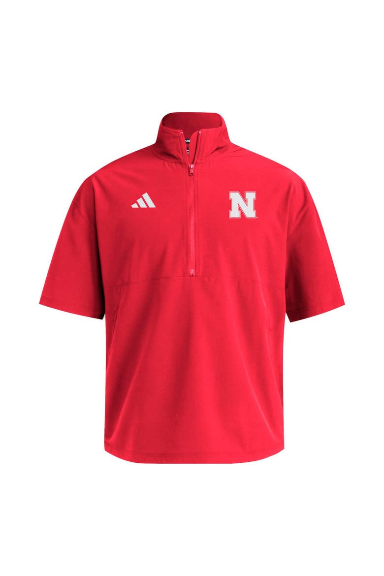 Men's adidas  Scarlet Nebraska Huskers Woven Quarter-Zip Short Sleeve Pullover, Alternate, color, Scarlet