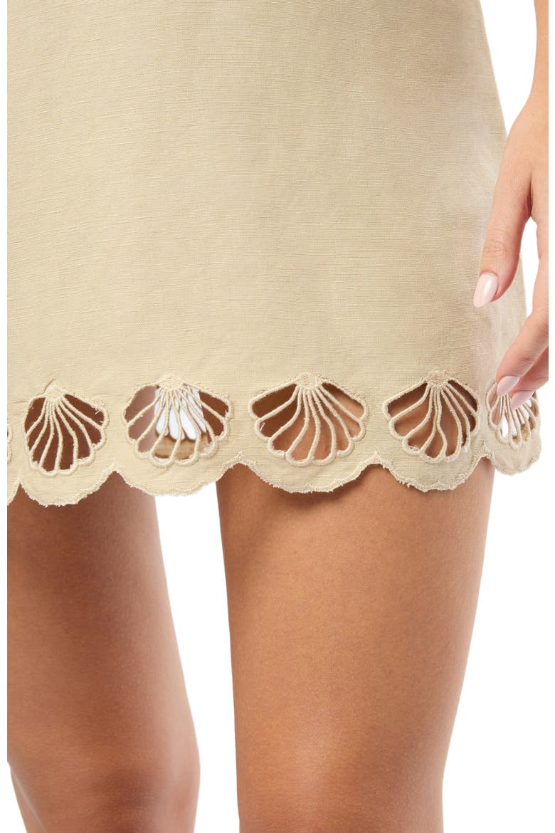 Air Linen Scallop Mini Dress, Alternate, color, JUTE