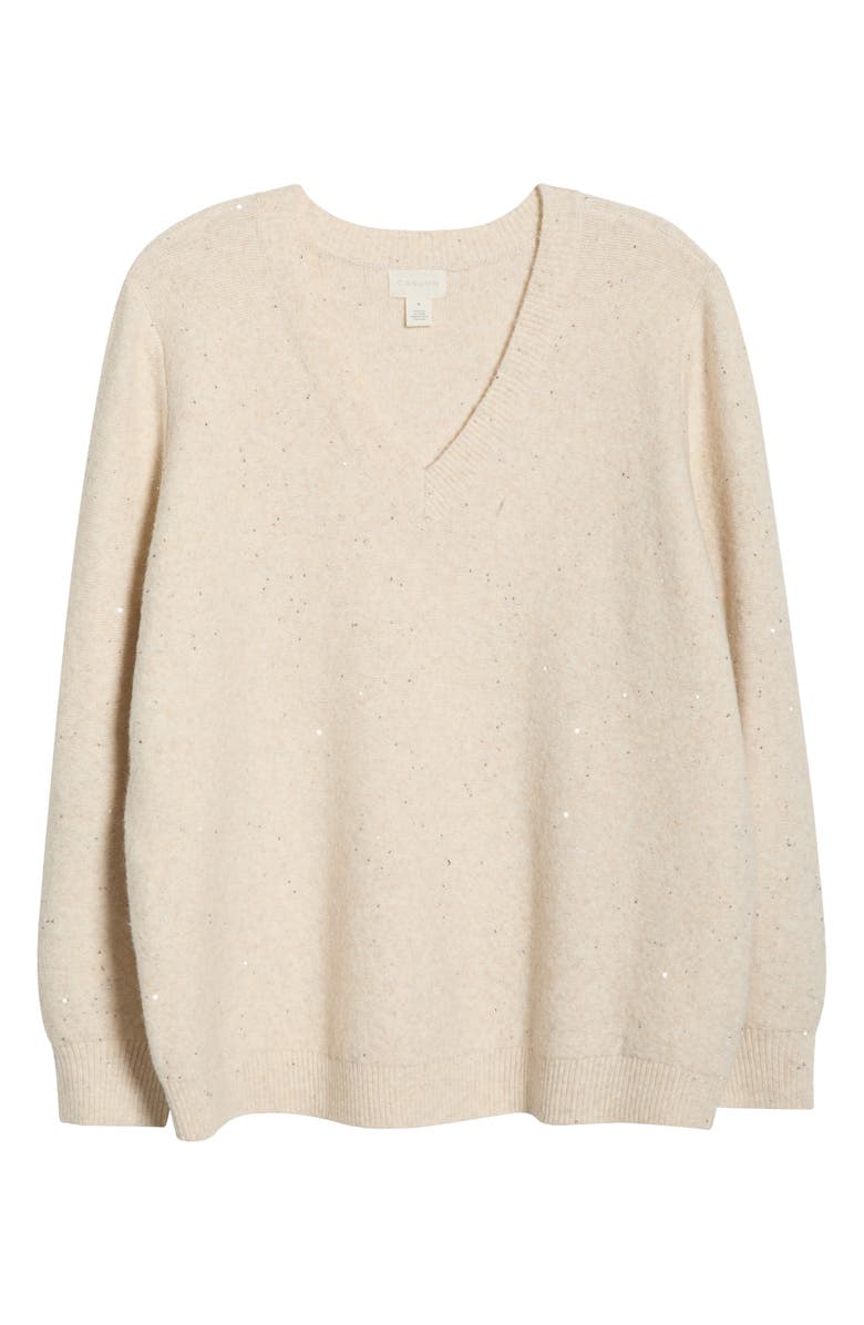 Caslon<sup>®</sup> Sequin V-Neck Sweater, Alternate, color, Beige Oatmeal Light Heather