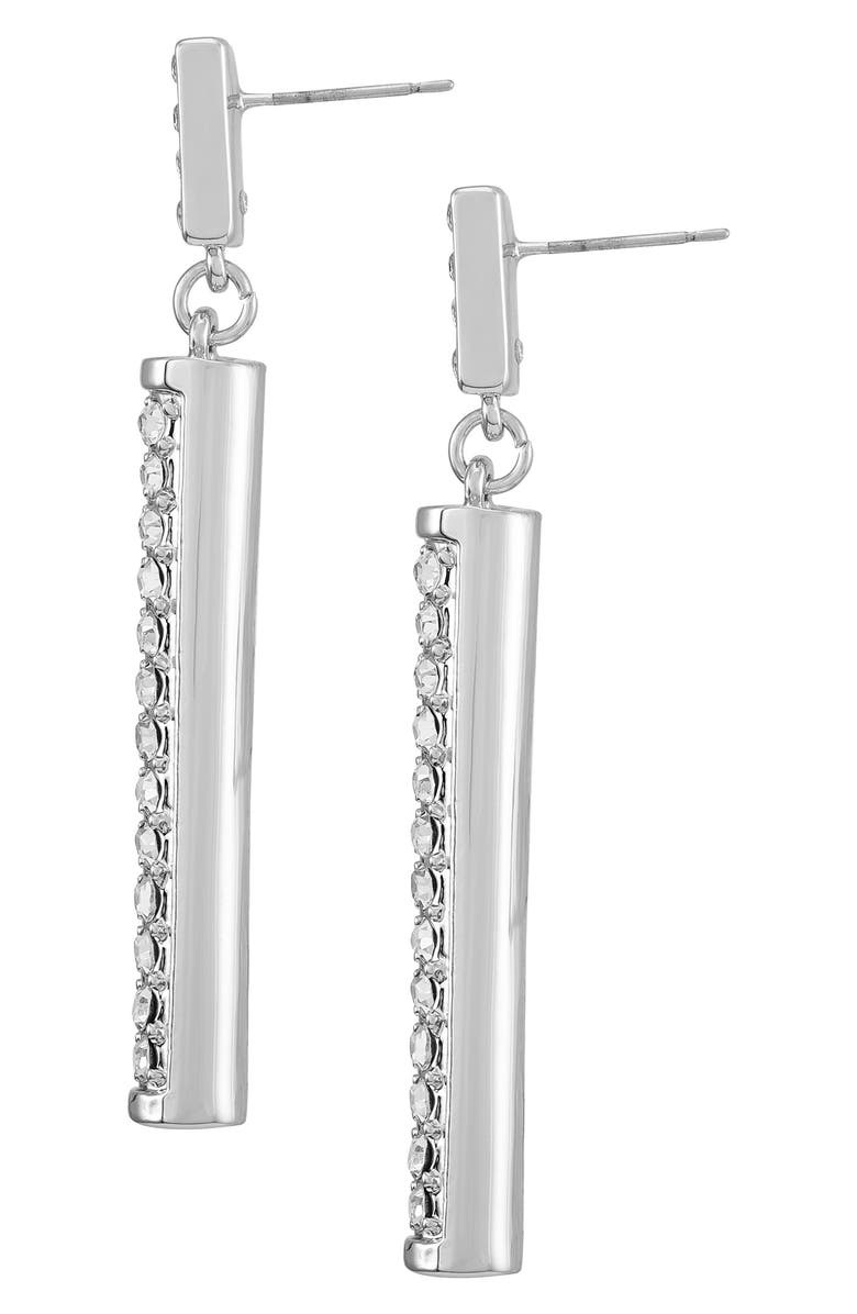 Vince Camuto Pavé Crystal Bar Linear Drop Earrings, Alternate, color, Silver Tone