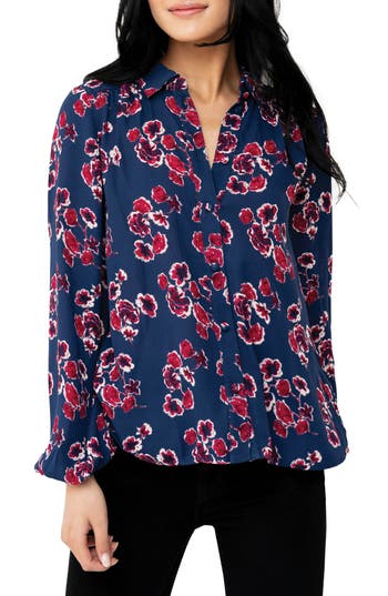 Gibsonlook Button Front Blouson Sleeve Blouse In Multi
