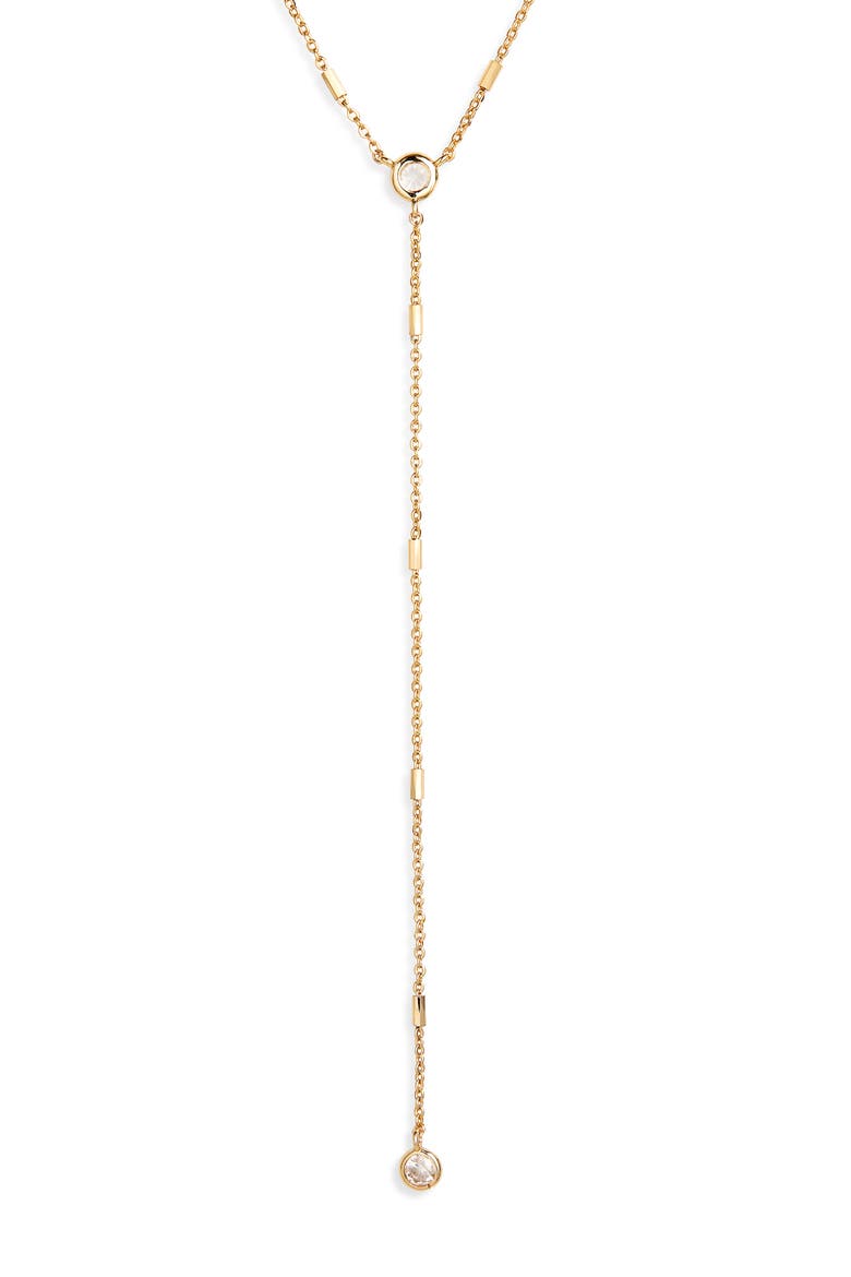 Bezel Set Cubic Zirconia Station Y-Necklace, Alternate, color, CLEAR- GOLD