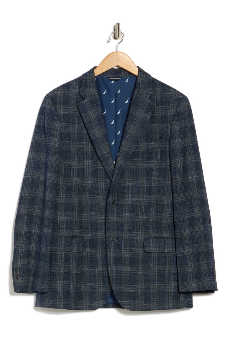 Plaid Stretch Blazer, Alternate, color, BLUE