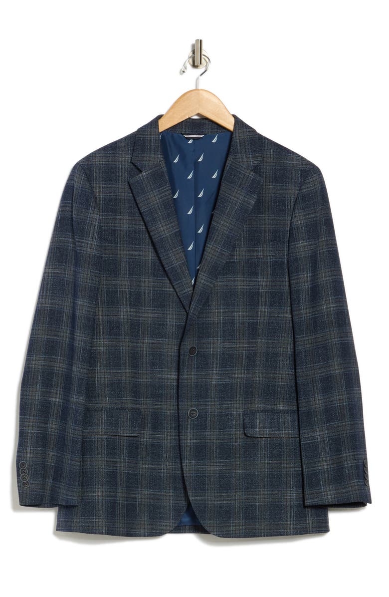 Nautica Plaid Stretch Blazer, Alternate, color, Blue
