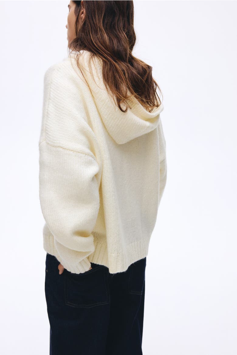 Knitted Zip-through Hoodie, Alternate, color, Cream