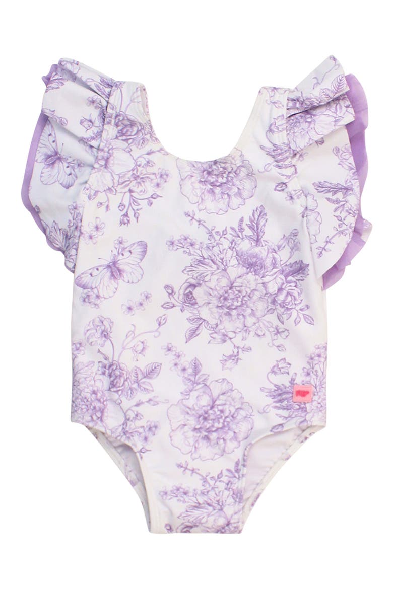 Wisteria Butterfly Garden One-Piece Swimsuit, Main, color, PURPLE