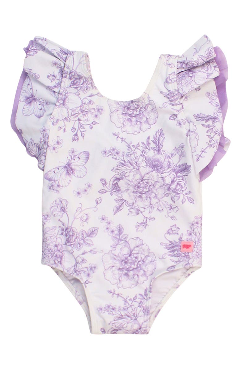 RuffleButts Wisteria Butterfly Garden One-Piece Swimsuit, Main, color, Purple