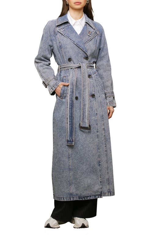 Avec Les Filles Relaxed Maxi Denim Trench Coat In Blue