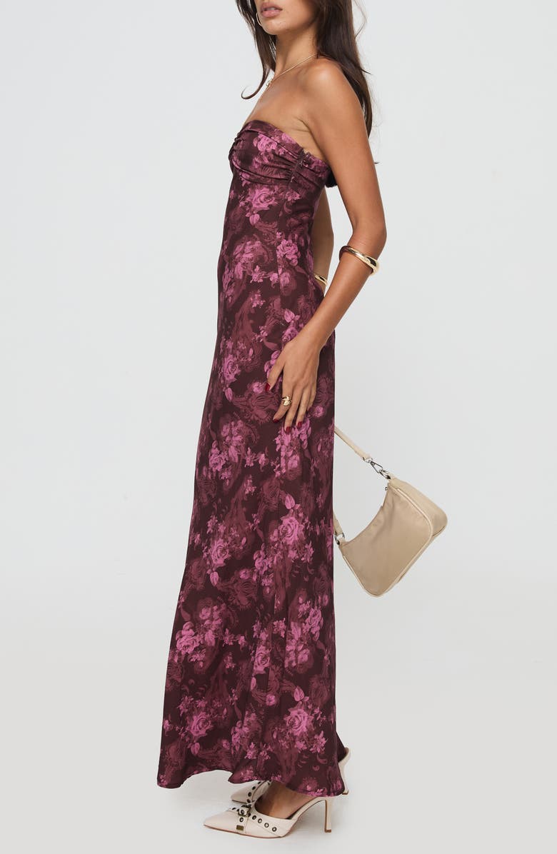 Princess Polly Abeila Floral Strapless Maxi Dress, Alternate, color, Burgundy
