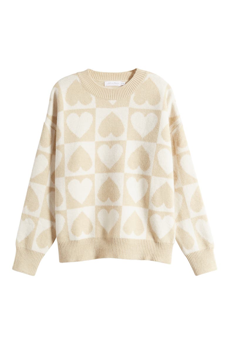 Heart Jacquard Sweater, Alternate, color, CREAM WHITE
