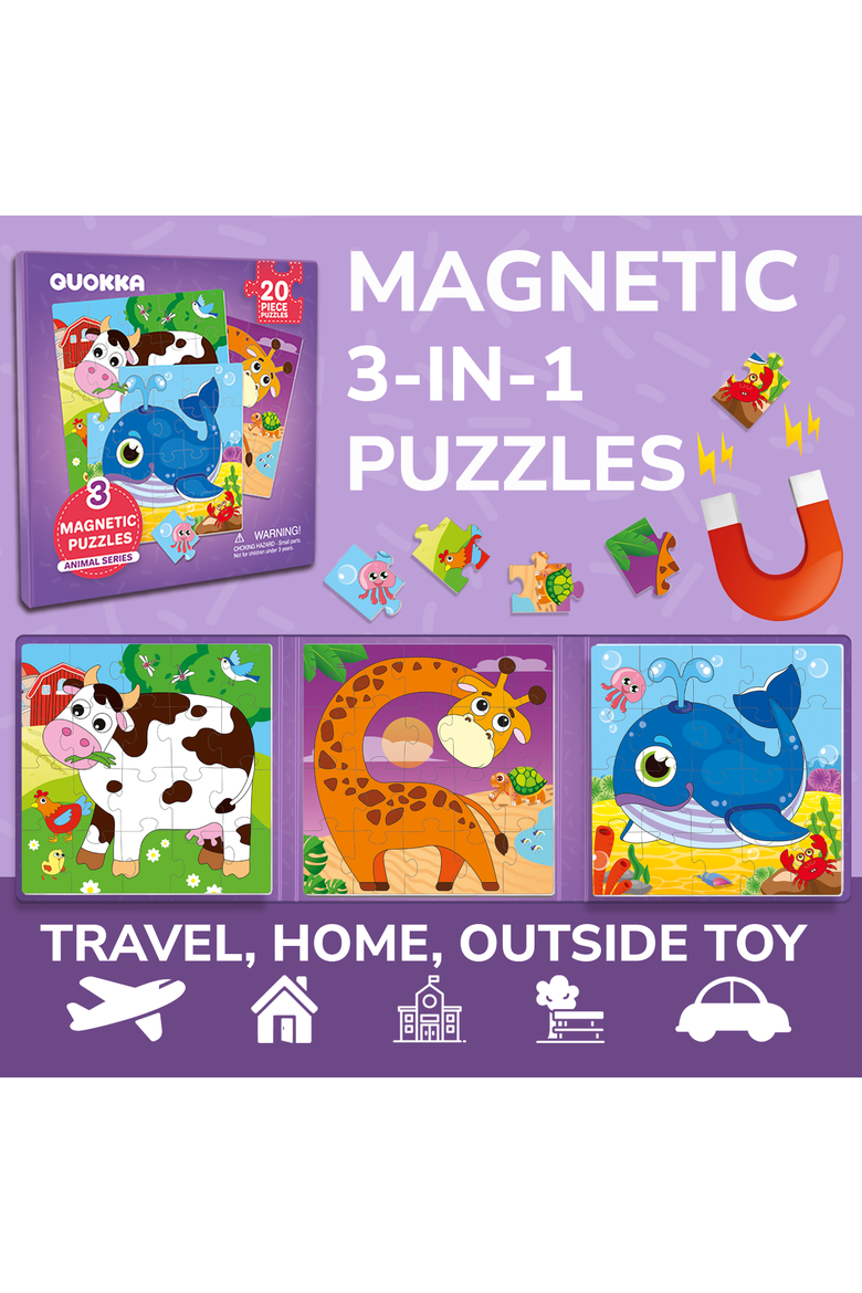 Magnetic Kids Jigsaw Puzzle Set - Animal, Space, Princess, and Math, Alternate, color, 20 pcs Animals