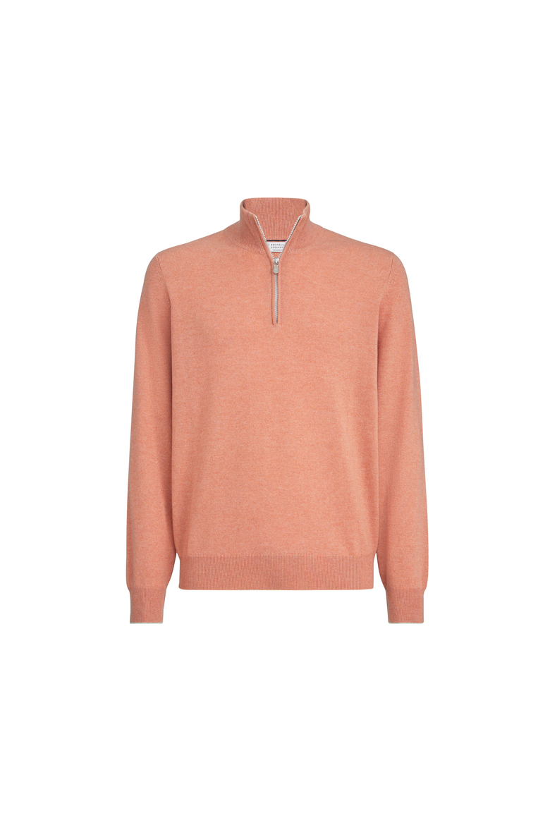 Cashmere sweater with half zip, Alternate, color, Apricot