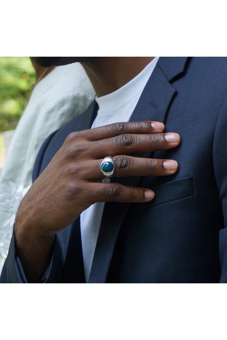 Dark Blue Apatite Sterling Silver Men Signet Ring, Alternate, color, Blue