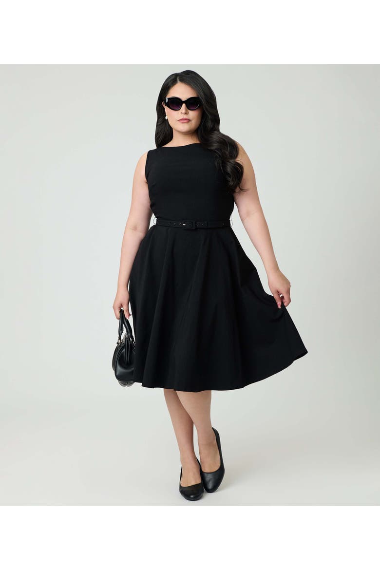 Plus Size Long Sleeve Belted Devon Swing Dress, Alternate, color, Black Solid