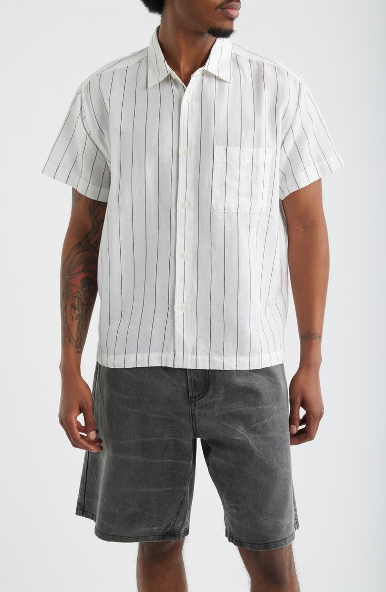 Obey Joe Stripe Short Sleeve Button-Up Shirt, Main, color, White Multi