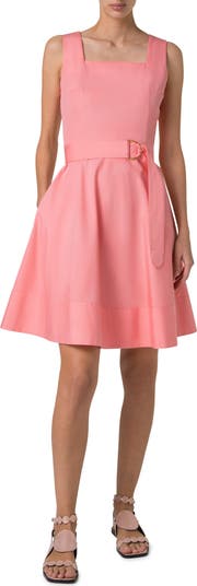 Belted Square Neck Cotton Fit & Flare Dress