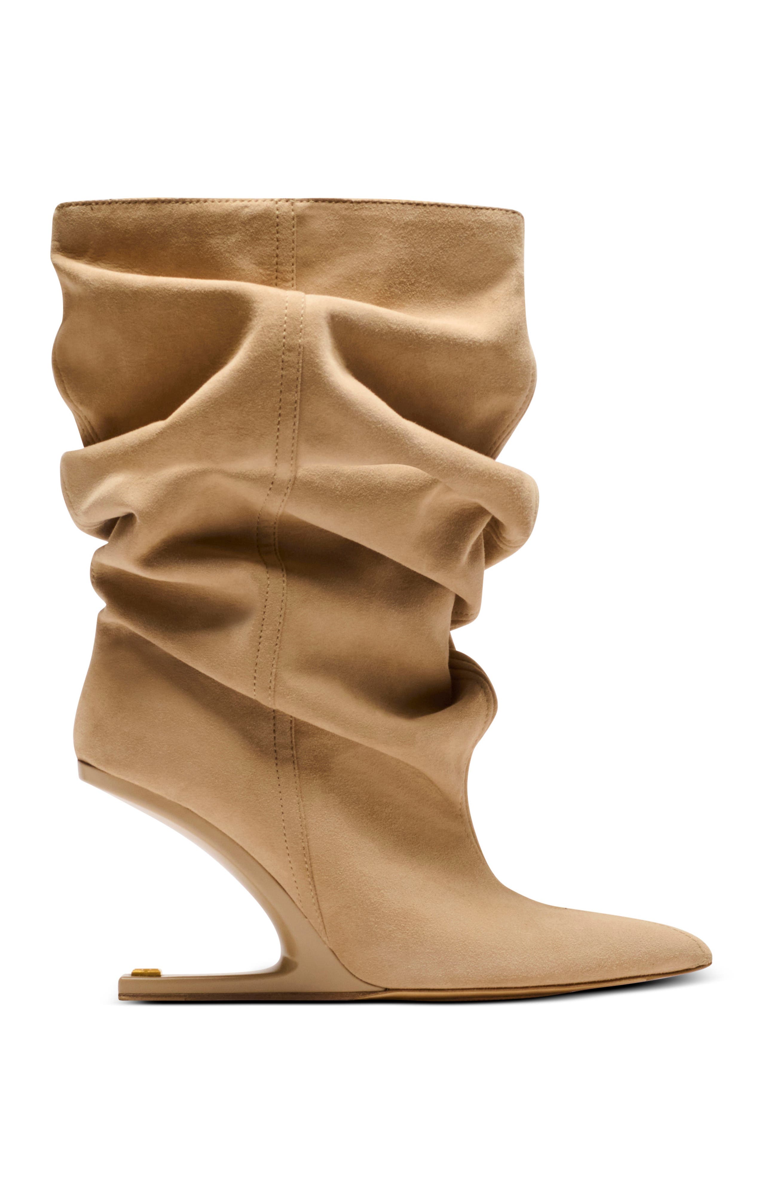 Balmain "No Wedge" suede ankle boots, Alternate, color, Beige