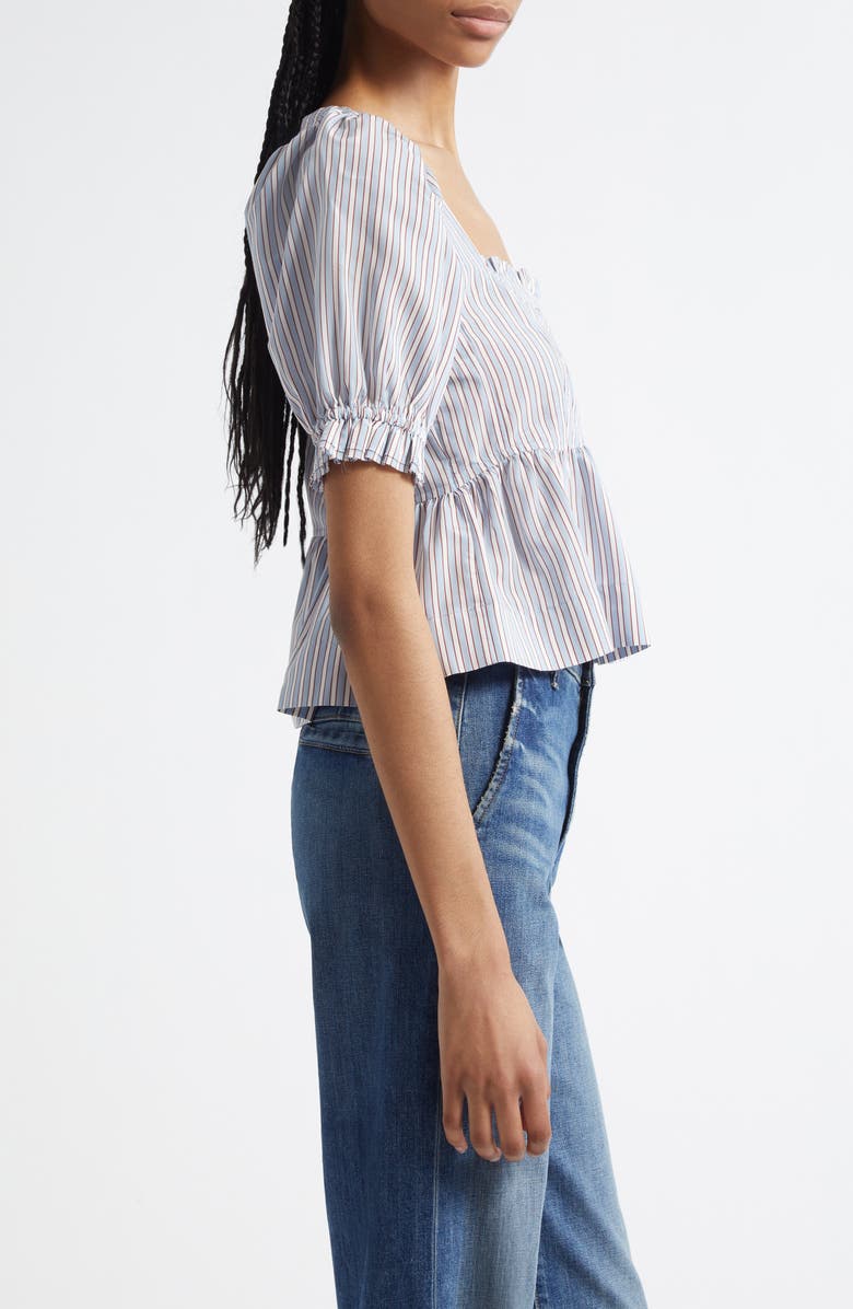 Ganni Yarn Dye Flounce Puff Sleeve Top, Alternate, color, Soft Chambray