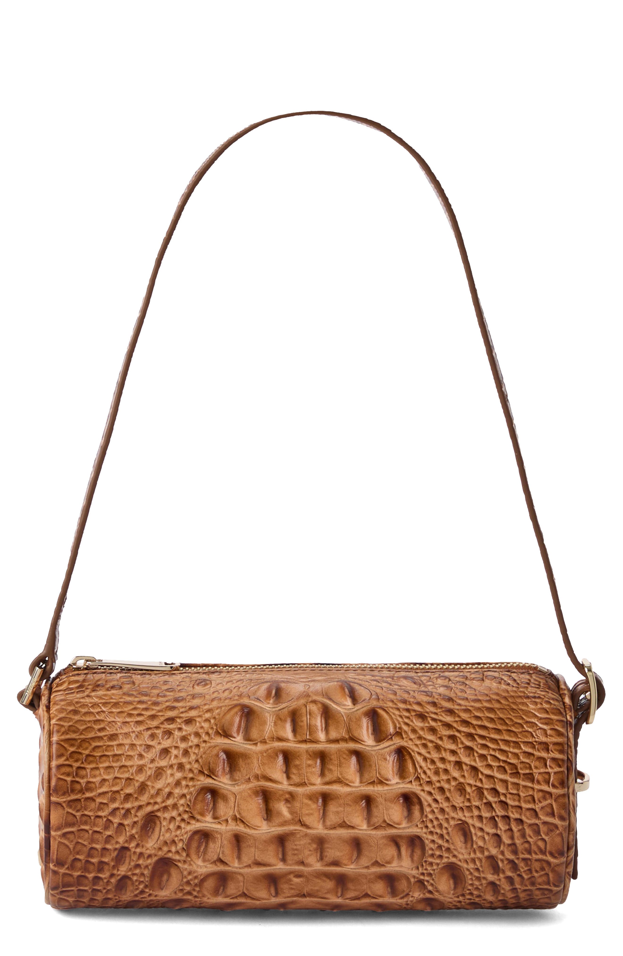 Brahmin Billie Croc Embossed Leather Barrel Bag, Main, color, Cinnamon