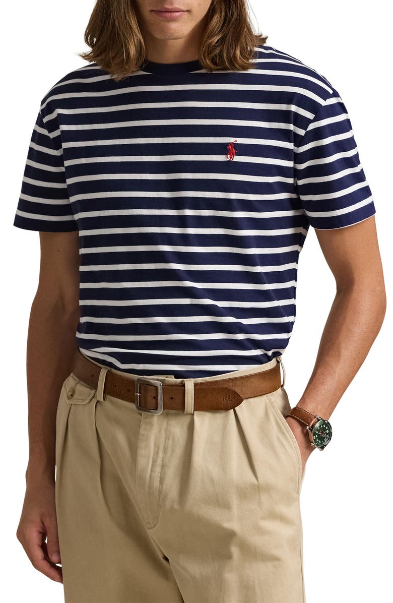 Polo Ralph Lauren Stripe Classic Fit Jersey Crewneck T-Shirt, Main, color,