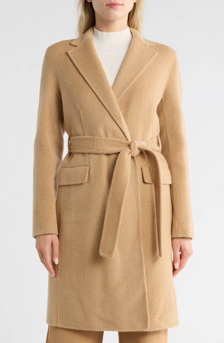 Theory Chevron Belted Wool Coat, Main, color, Palomino