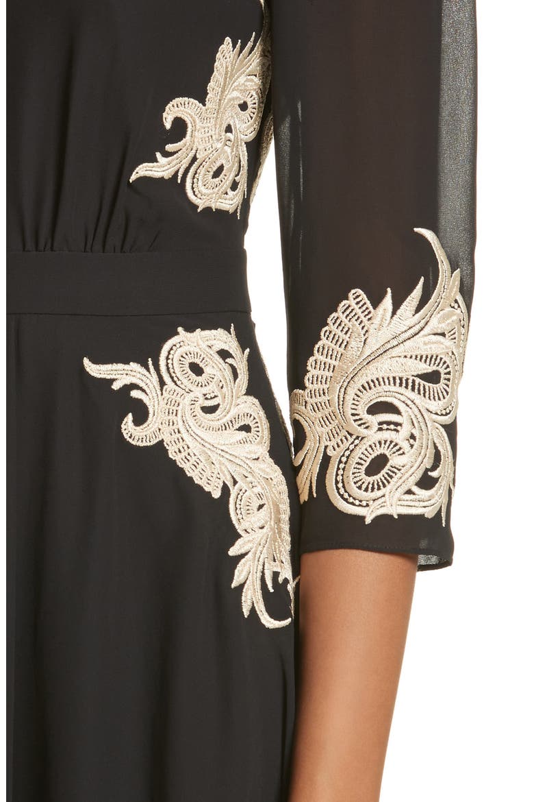 Gaenor Embroidered Fit & Flare Dress, Alternate, color, BLACK