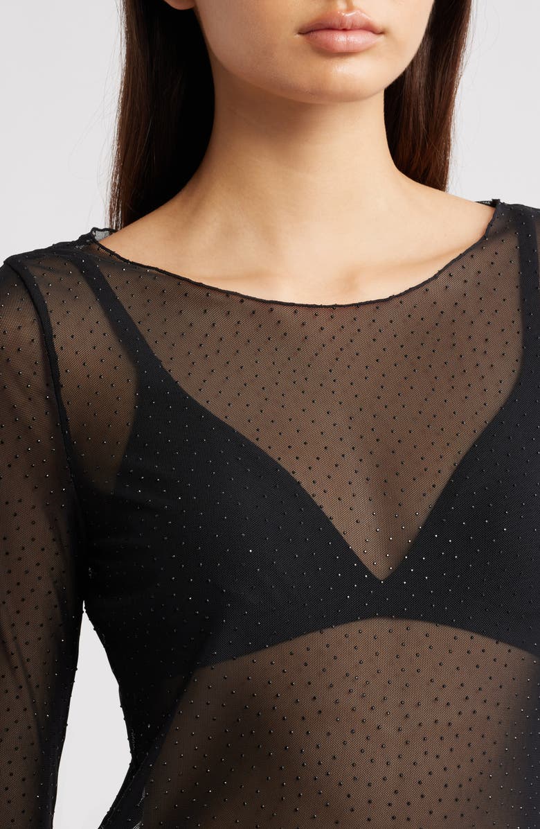 ICHI Ihnoviola Sparkle Mesh Shirt, Alternate, color, Black