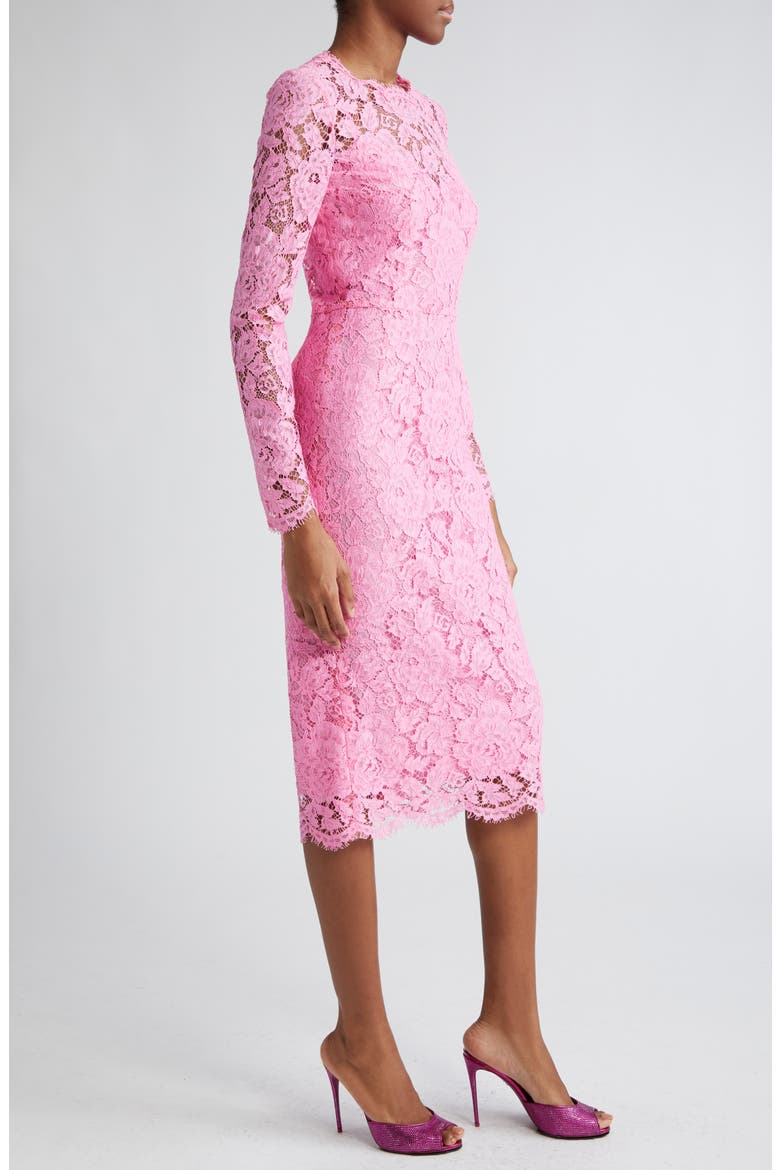 Long Sleeve Cordonetto Lace Sheath Dress, Alternate, color, ROSA