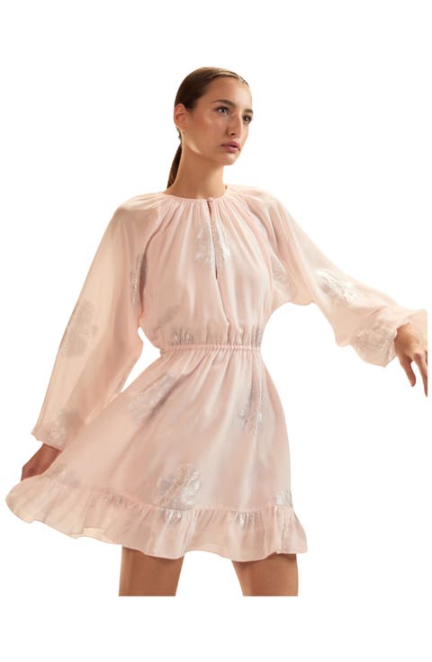 Silk Lurex Dolman Sleeve Mini Dress