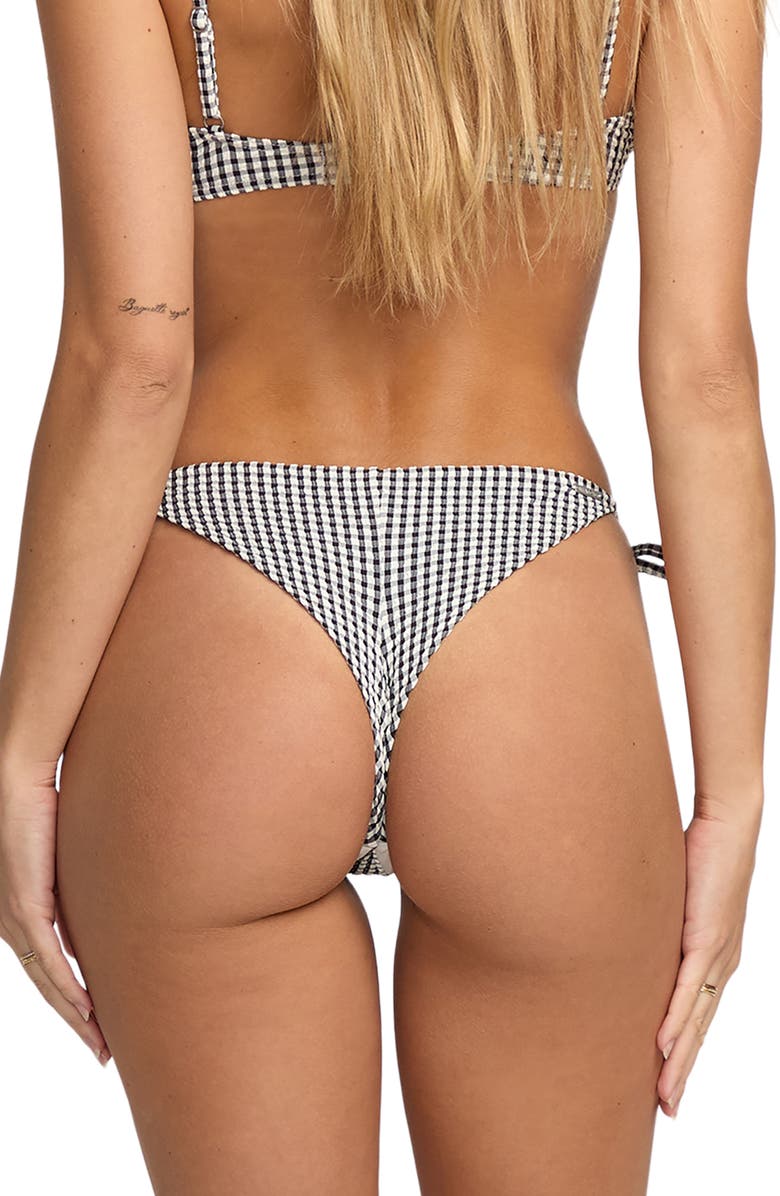Billabong Wave Check Side Tie Tanga Bikini Bottoms, Alternate, color, Black Pebble