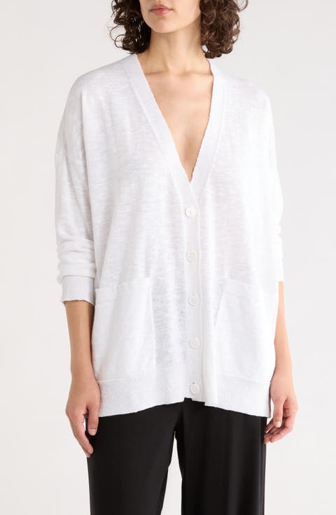 V-Neck Organic Linen & Organic Cotton Cardigan