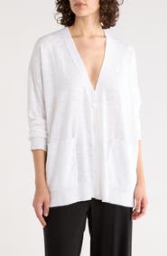 Eileen Fisher V-Neck Organic Linen & Organic Cotton Cardigan