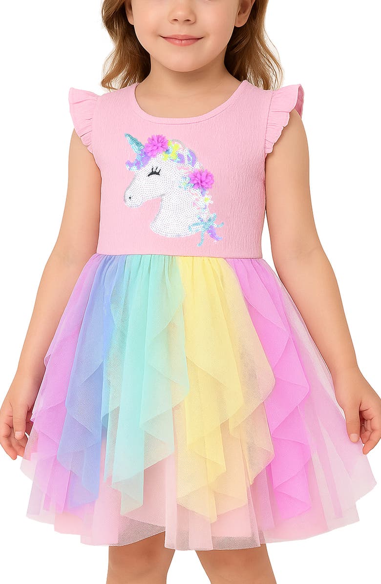Zunie Kids' Unicorn Sequin Tulle Dress, Alternate, color, Pink Multi