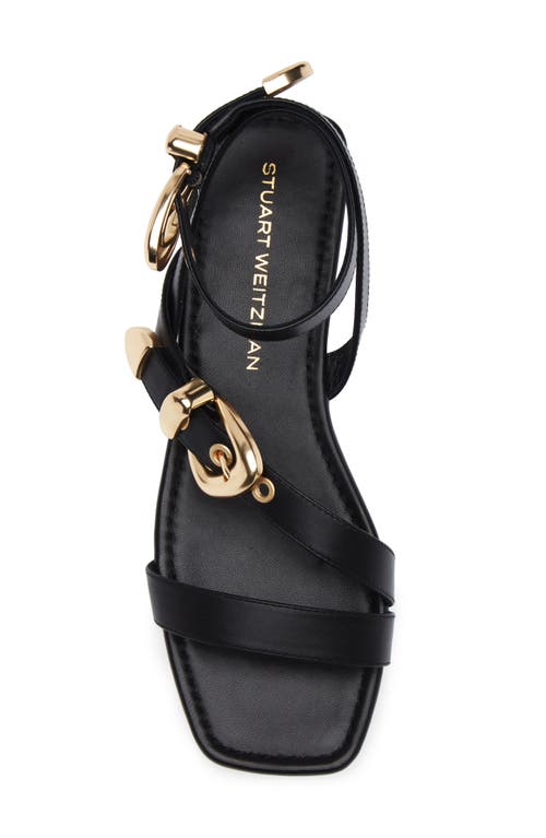Stuart Weitzman Maven Leather Buckle Flat Sandals