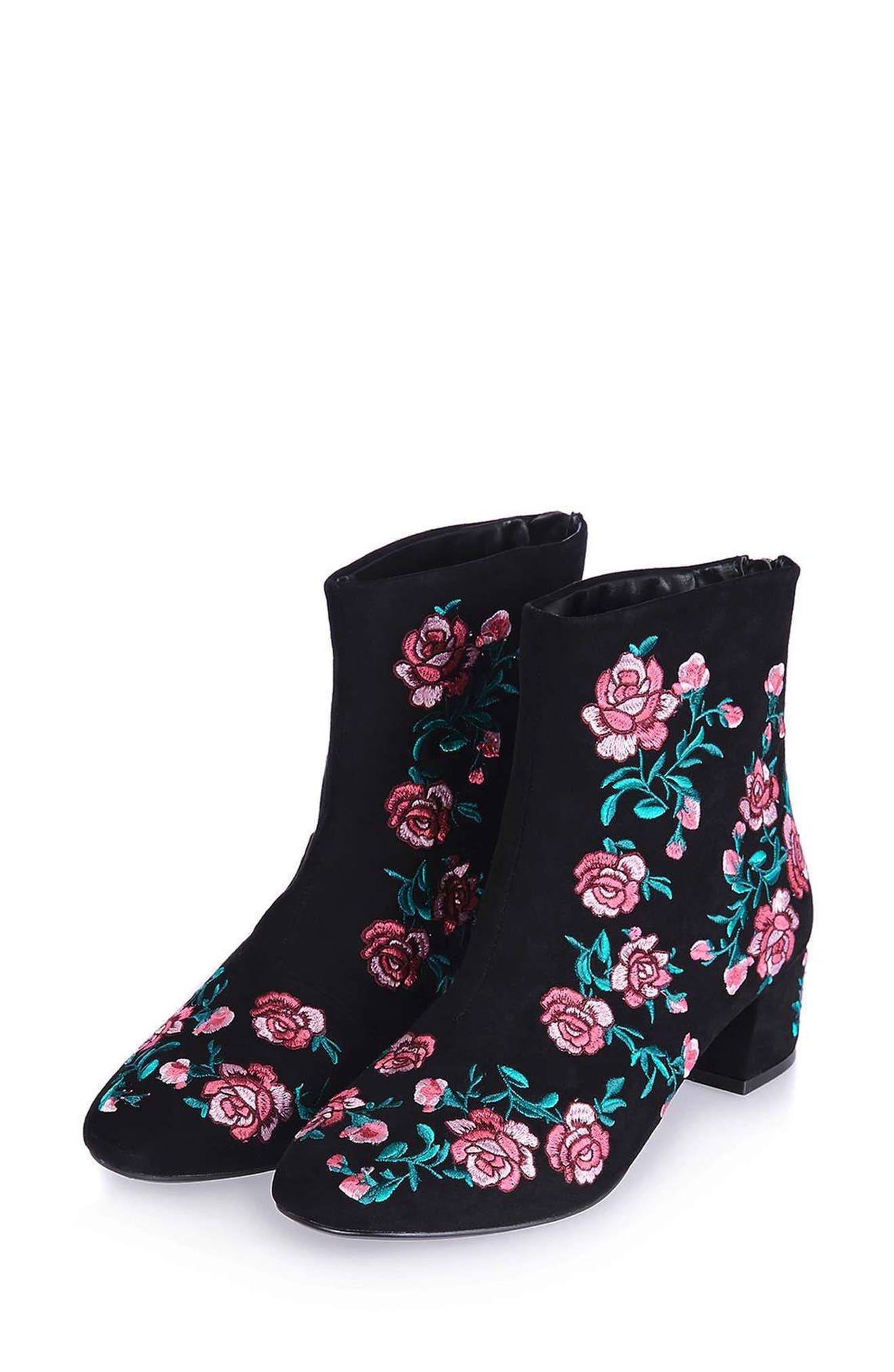 Topshop Blossom Embroidered Bootie, Main, color, 
