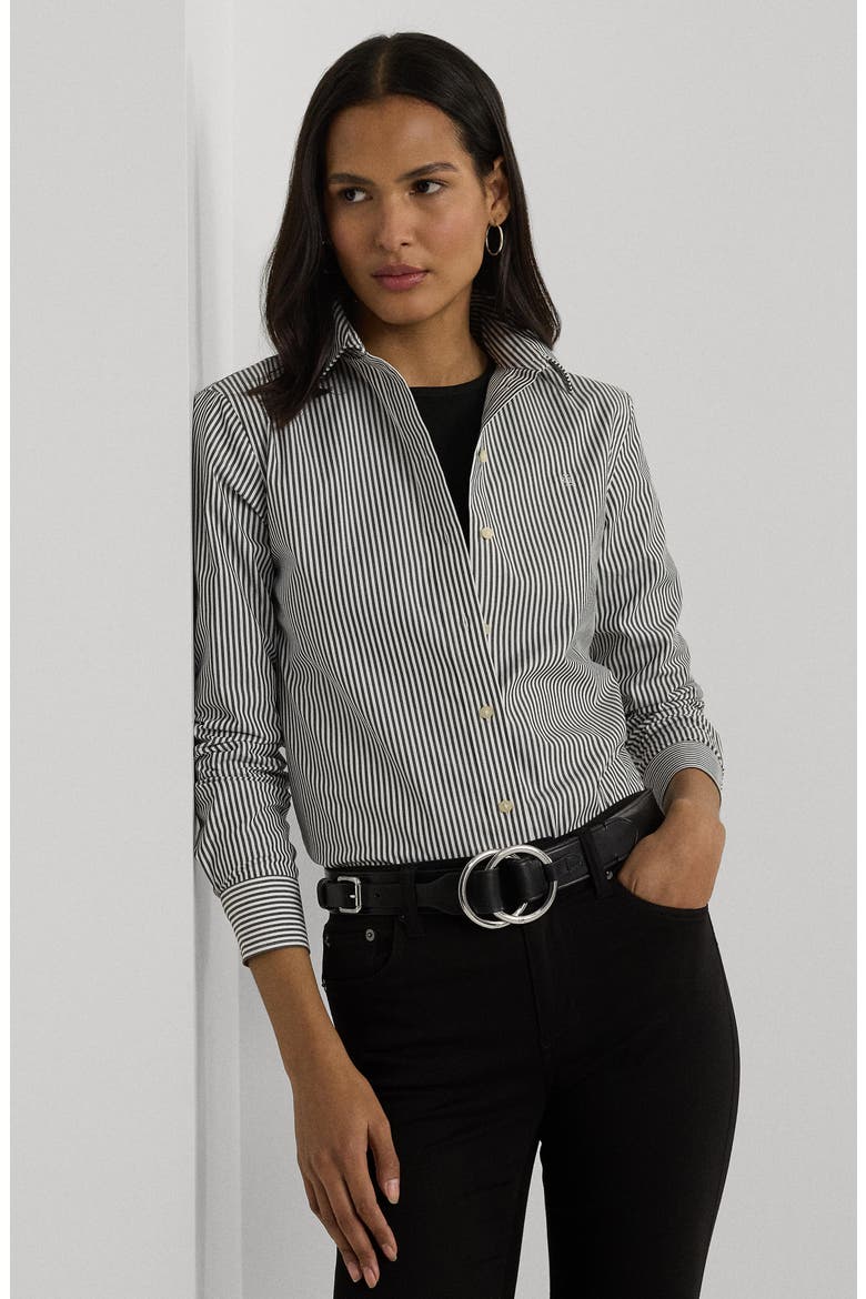 Stripe Easy Care Cotton Shirt, Alternate, color, BLACK/ WHITE