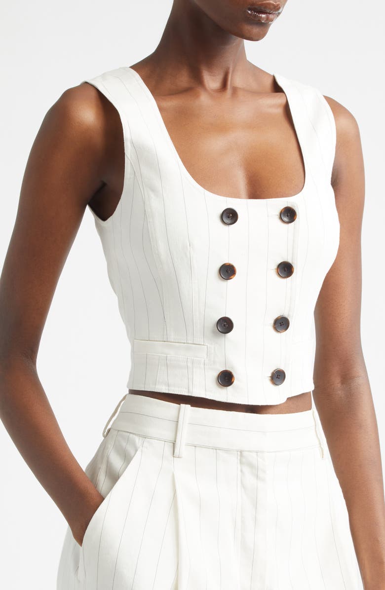 A.L.C. Darcy Pinstripe Linen Blend Crop Vest, Alternate, color, Pearl/ Brown