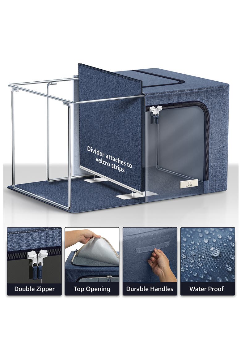 Set of 2 Stackable Foldable Organizer Bins, Alternate, color, BLUE