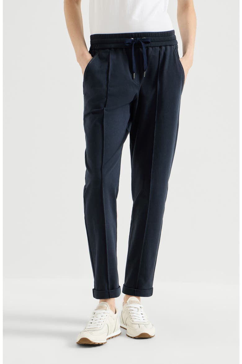 Stretch cotton lightweight French terry track trousers with monili, Main, color, Blue
