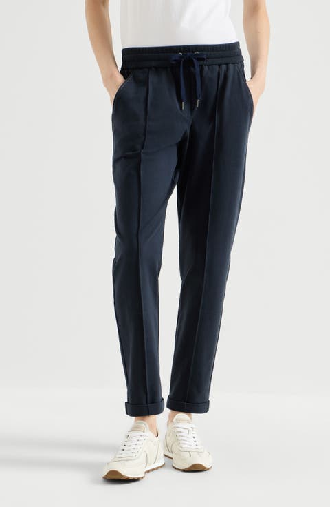 Stretch cotton lightweight French terry track trousers with monili