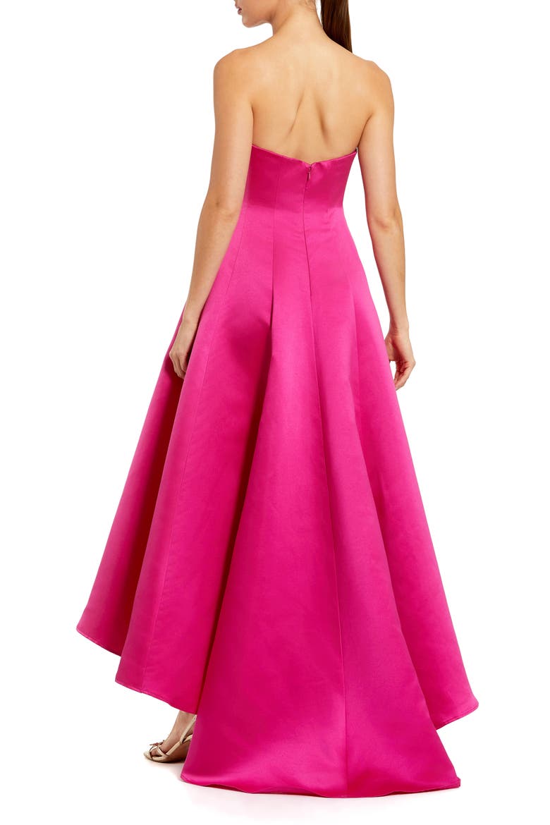 Strapless Satin High Low Gown With 3D Flowers, Alternate, color, Hot Pink