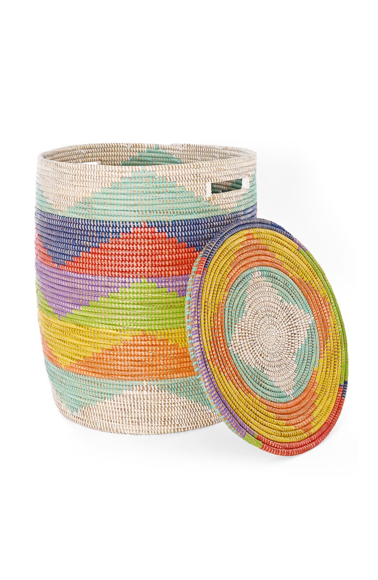 African Modern Set of Two Rainbow Mountains Flat Lidded Hampers, Alternate, color, Rainbow