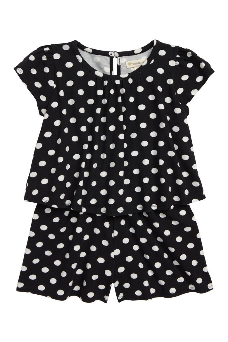 Layered Romper, Main, color, BLACK- IVORY DOT