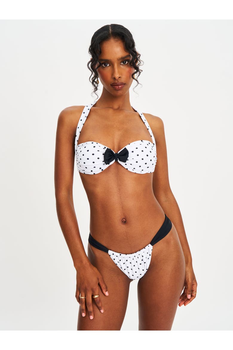Olivea Polka Dot Bowtie Halter Bikini Top, Alternate, color, White