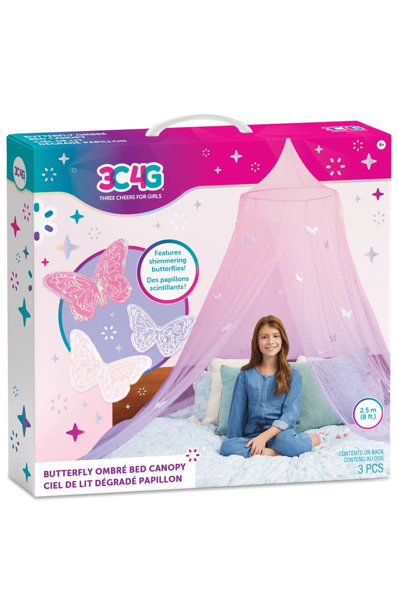 Three Cheers For Girls Butterfly Ombre Bed Canopy with Pink & Purple Shimmering Butterflies Kit, Main, color, Multicolored