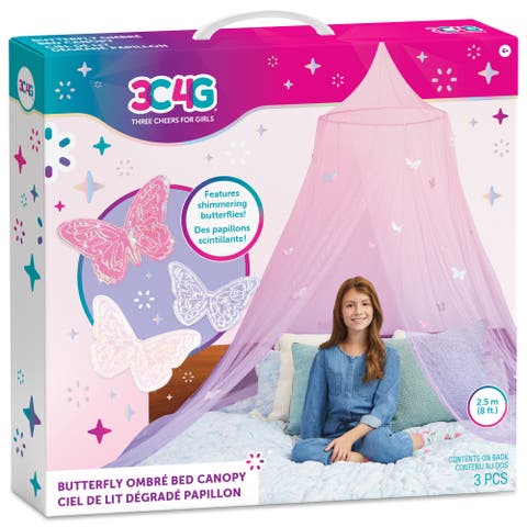 Butterfly Ombre Bed Canopy with Pink & Purple Shimmering Butterflies Kit